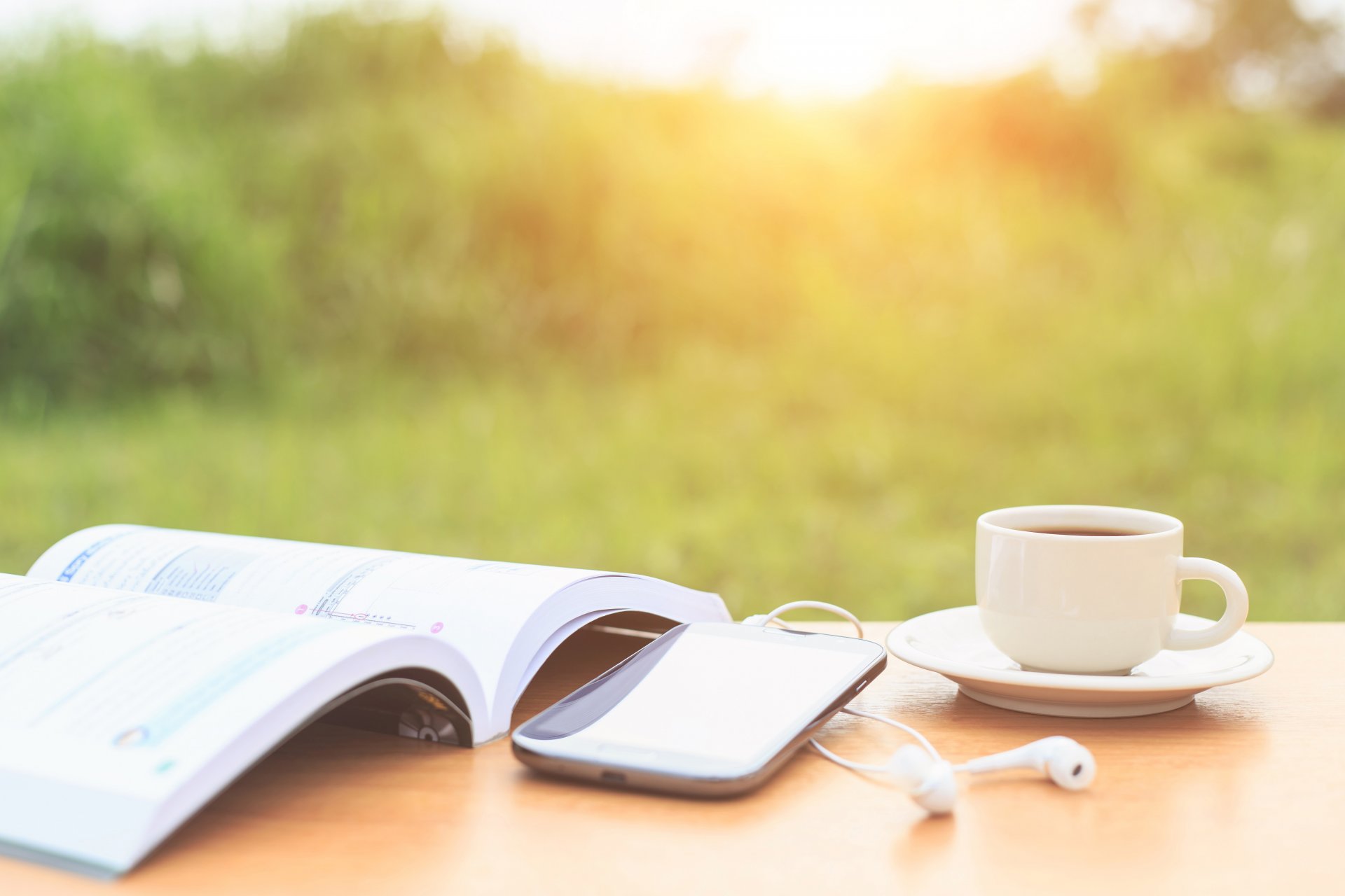 mood morning morning table summer cup saucer smartphone headphones book book knowledge learning light and ignorance darkness good idea positive background blur bokeh wallpaper