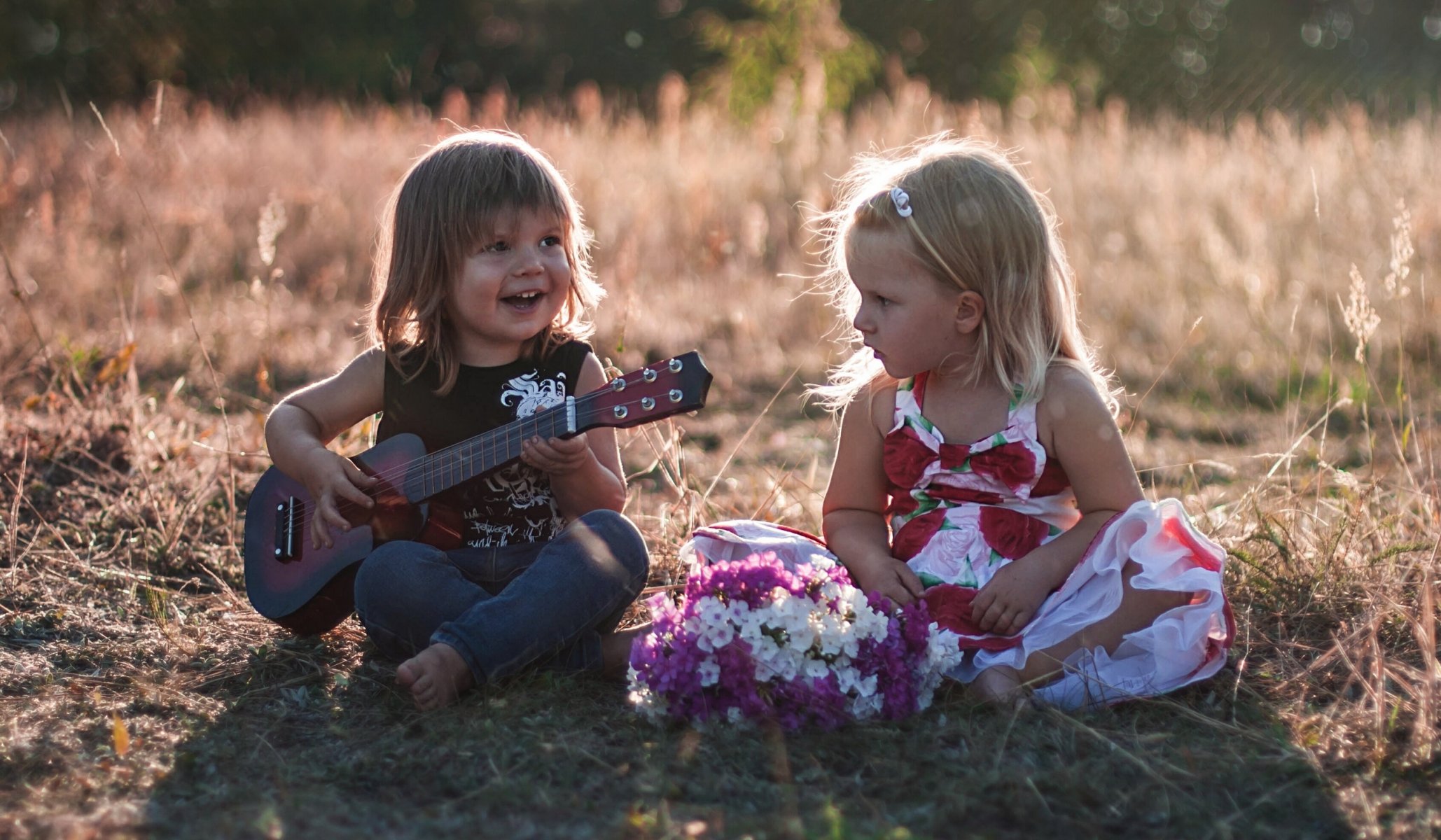 children boys girl guitars mood