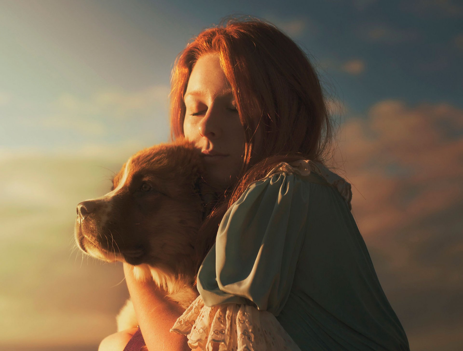 girl dog sunlight