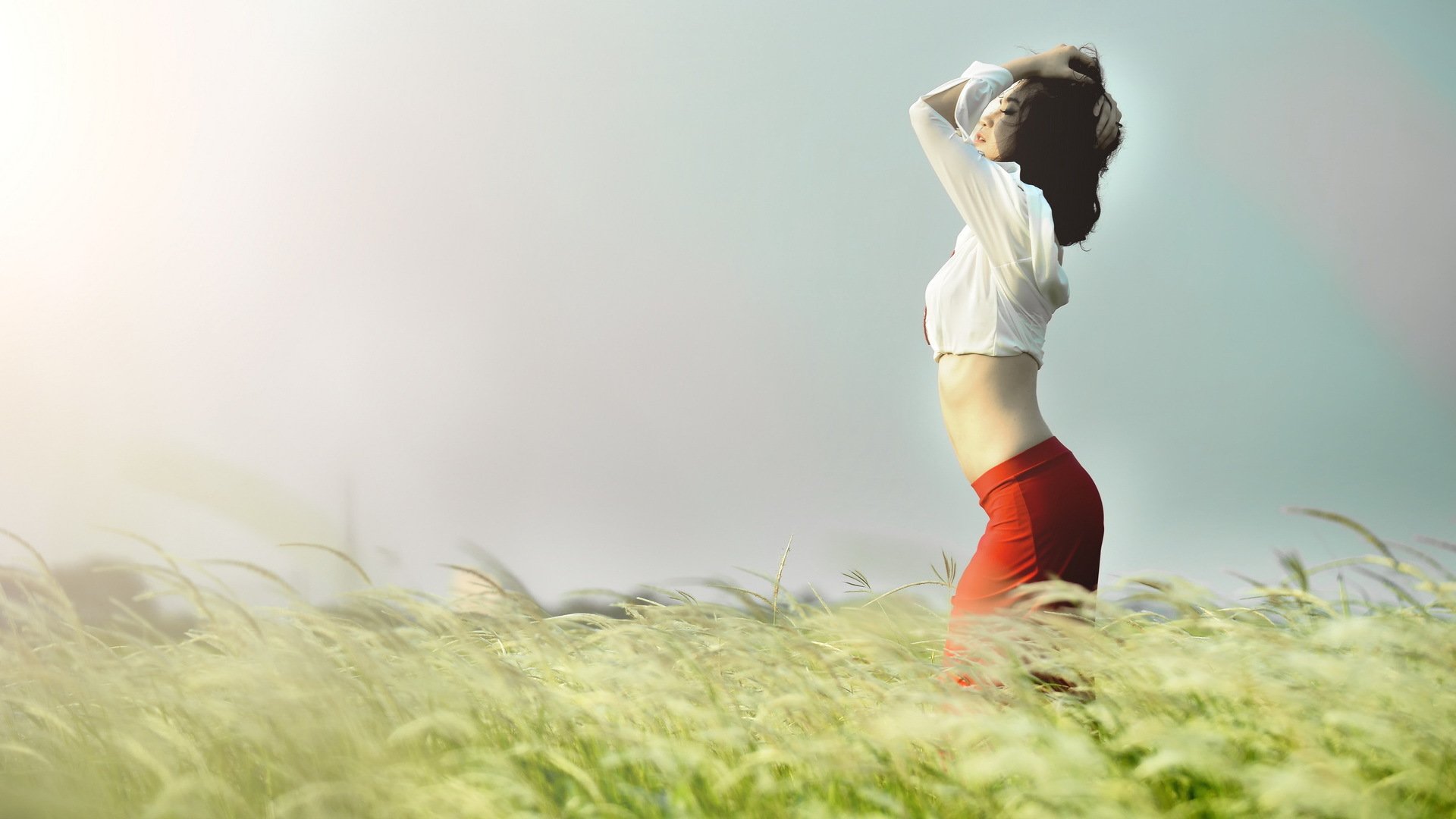 girl the field sky