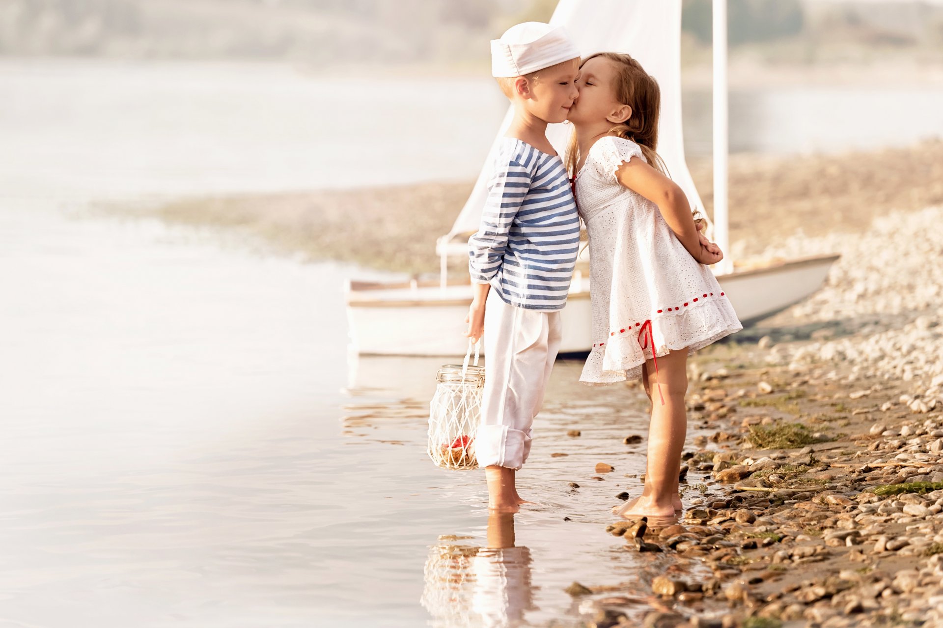 boy girl kiss dress sea beach friends kids girl sailors sailor friendship