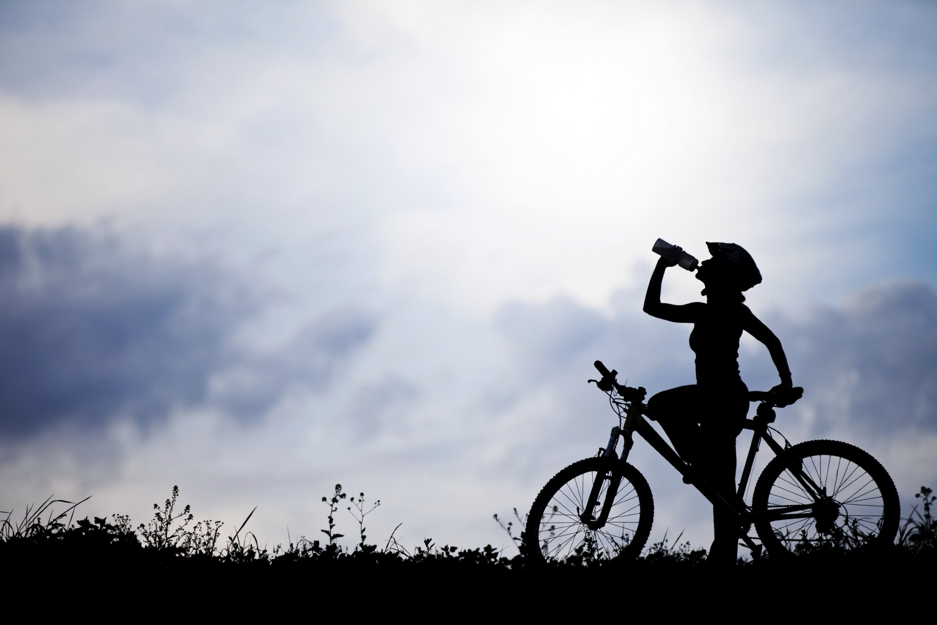 girl nature bicycle silhouette water bottle