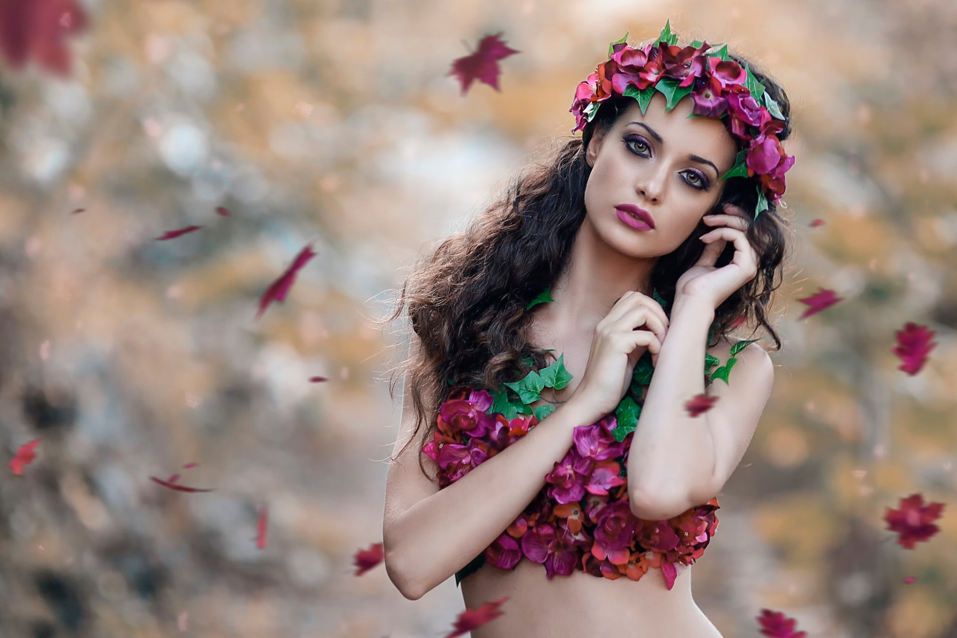 natura desiderio ragazza corona foglie autunno alessandro di cicco