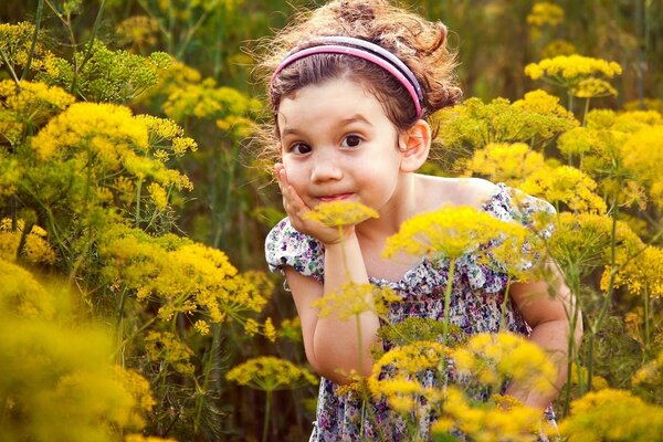 The little princess went for a walk in the meadow