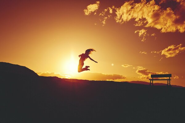 Good mood. Against the background of sunset