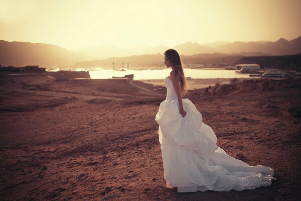 Photo of the bride in a wedding dress