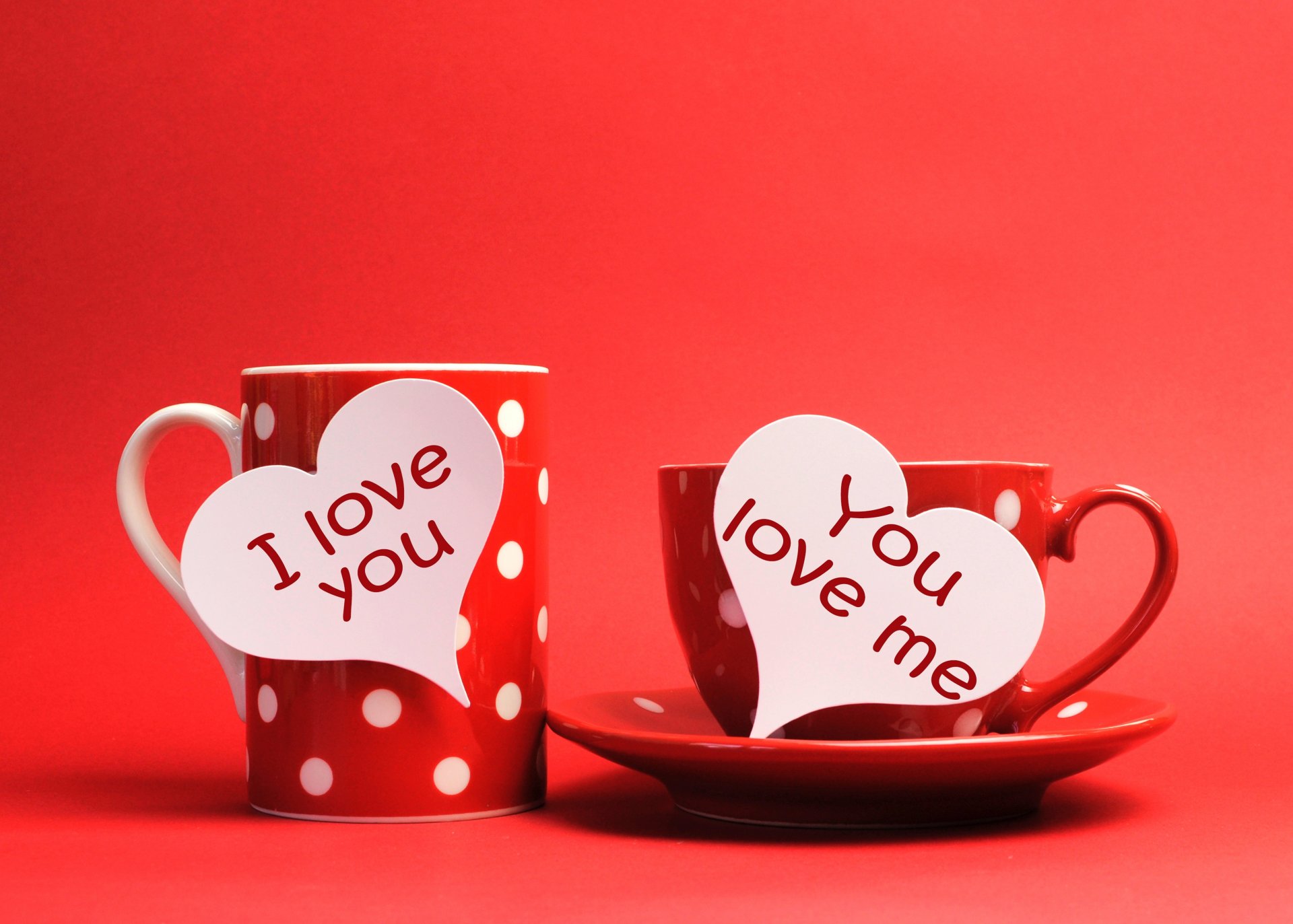 tasse becher herzen herzen inschriften ich liebe dich du liebst mich hintergrund rot