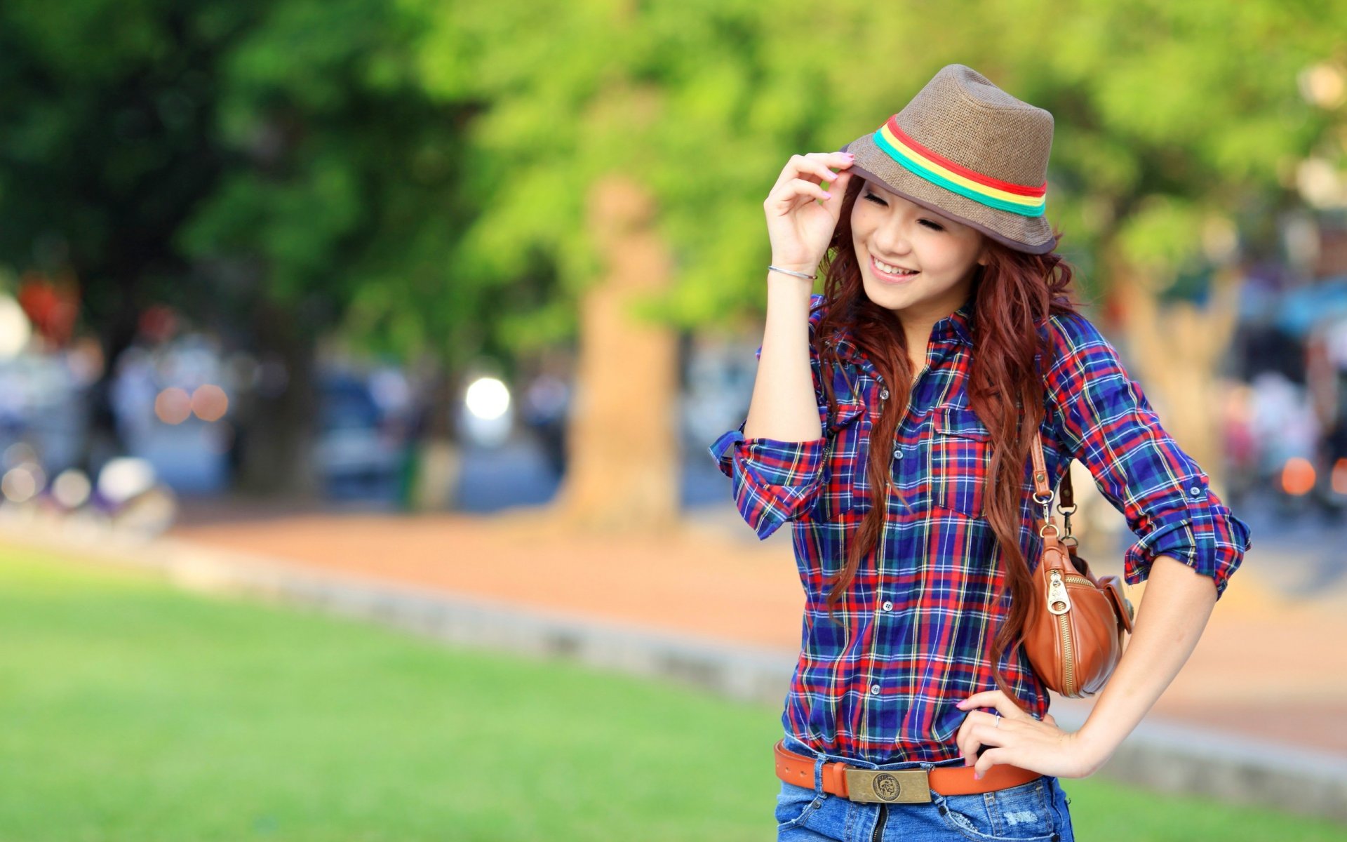 girl asian hat smile