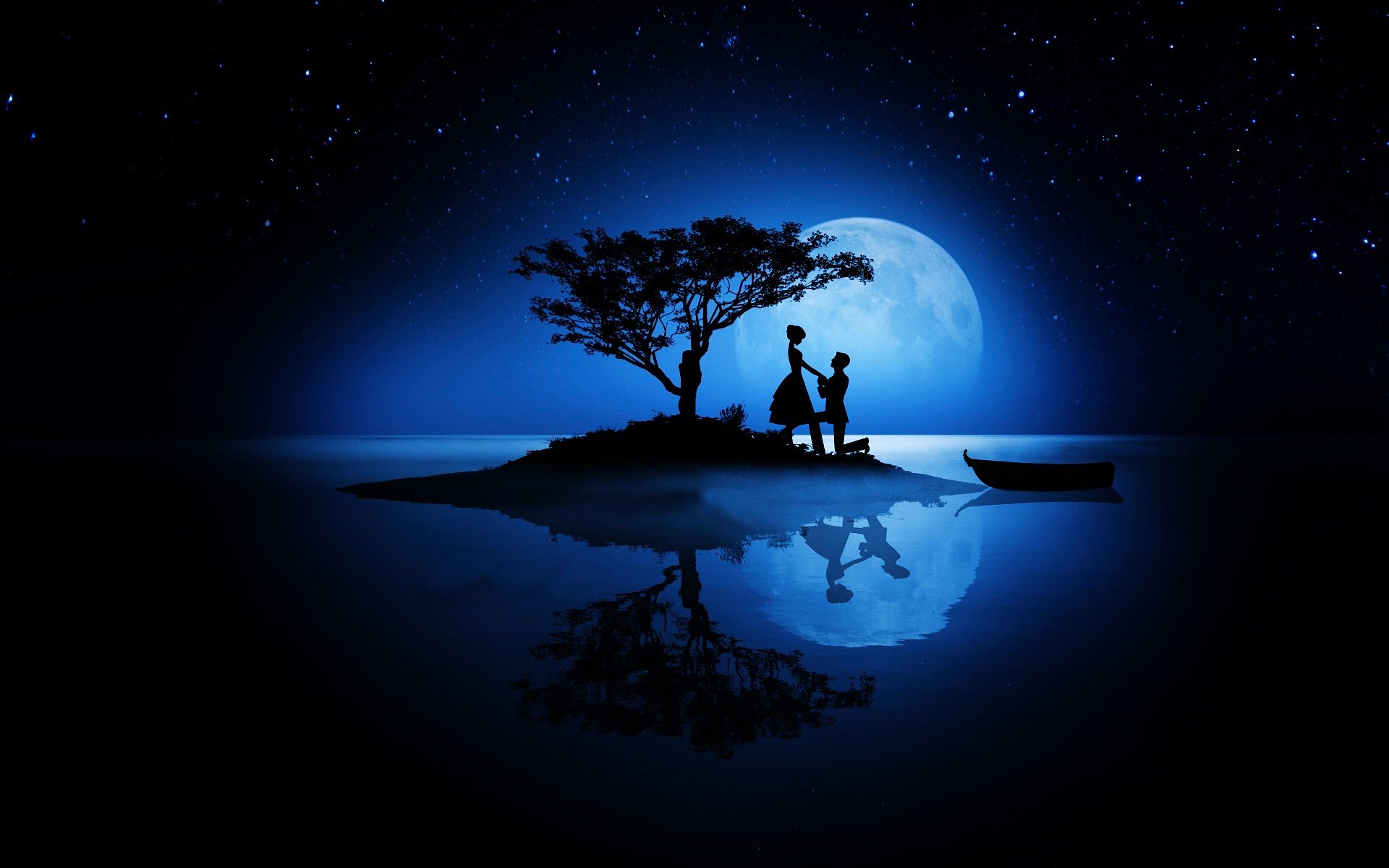 coppia sagome notte romanticismo amore luna