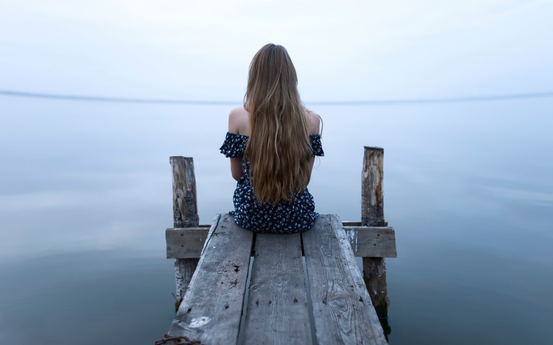 loneliness in water long-haired girl