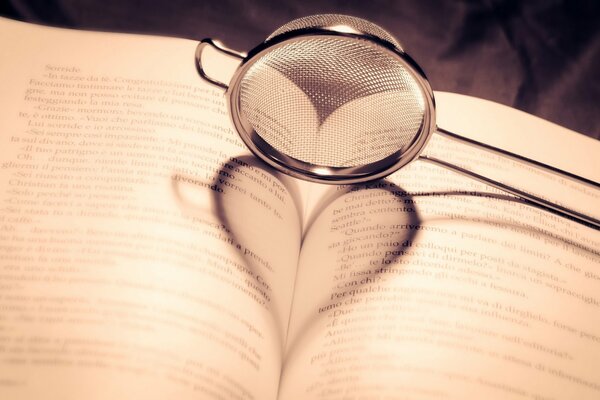 The shadow of a heart on the book