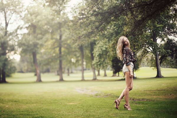 Girl in shorts posing