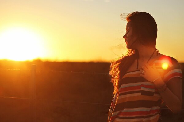 Photo session of a girl in nature brunette