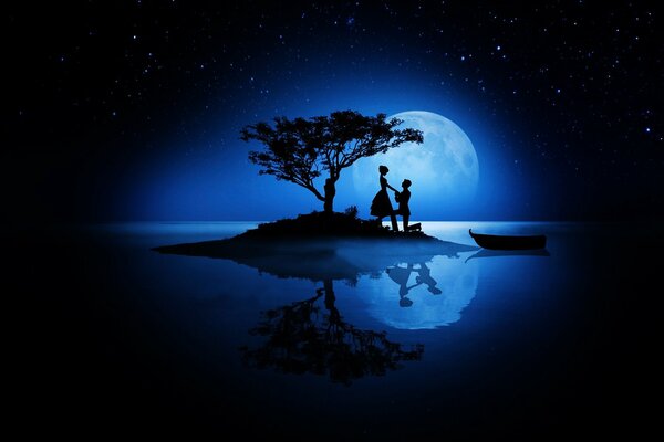 Romantische Silhouette auf Mond Hintergrund