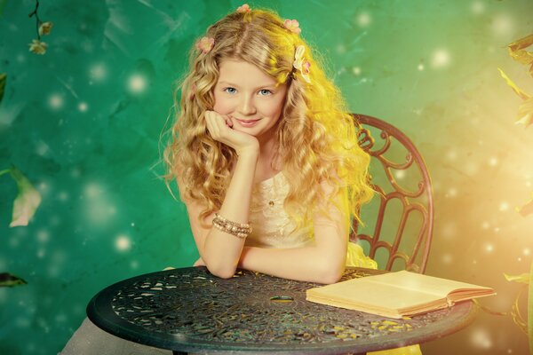 Photo session of a girl with beautiful curls