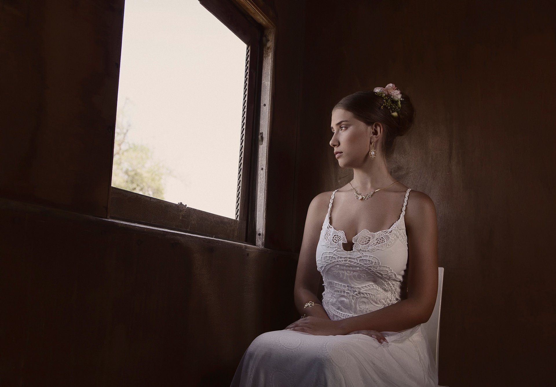 bride window sadness thoughtful