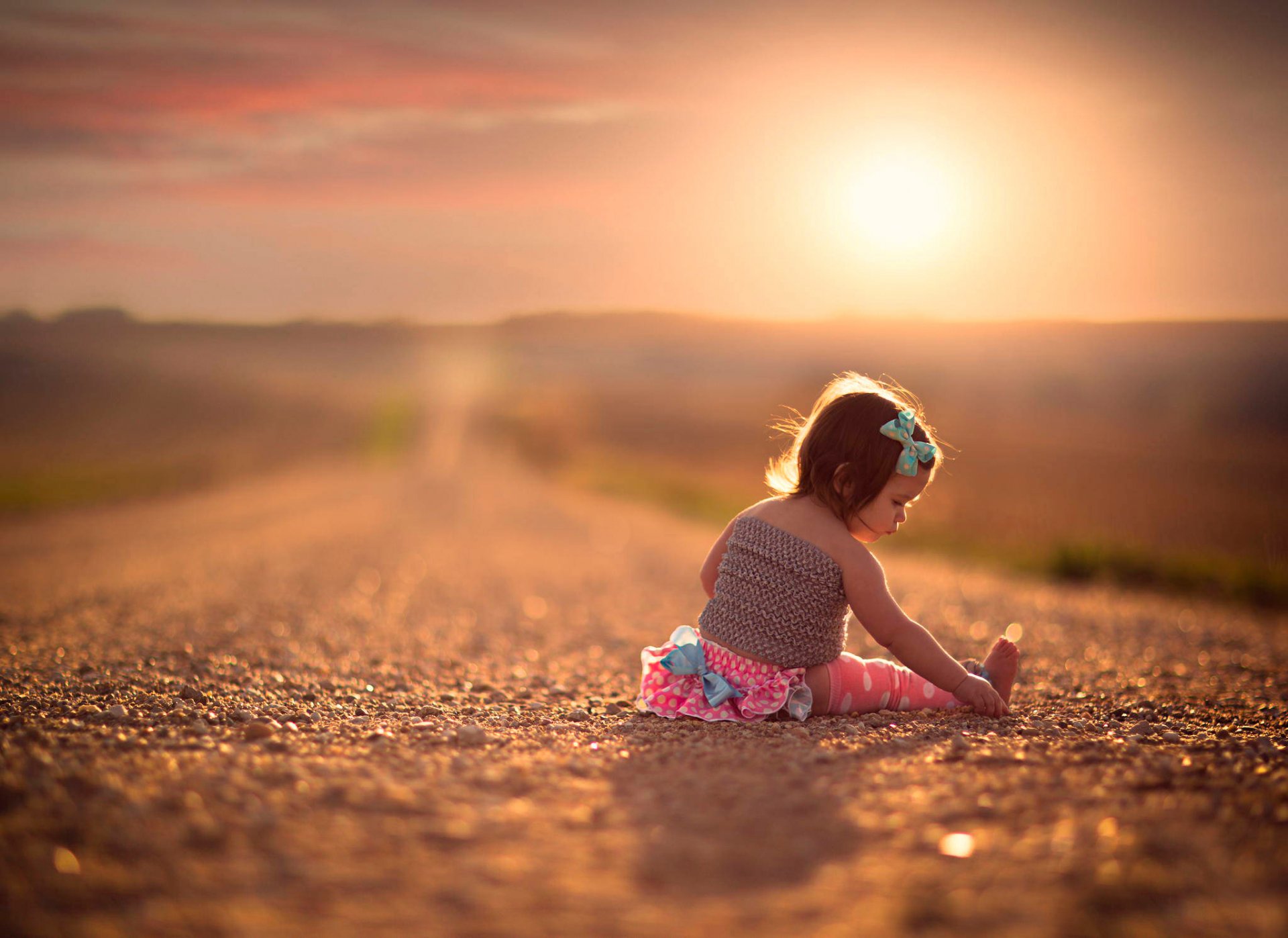 girl road space bokeh