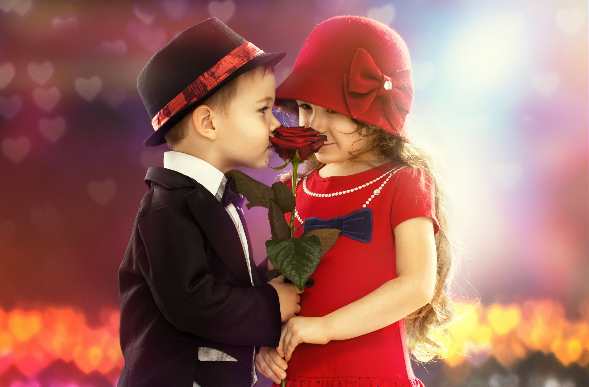 children boys girl flower rose mood romance