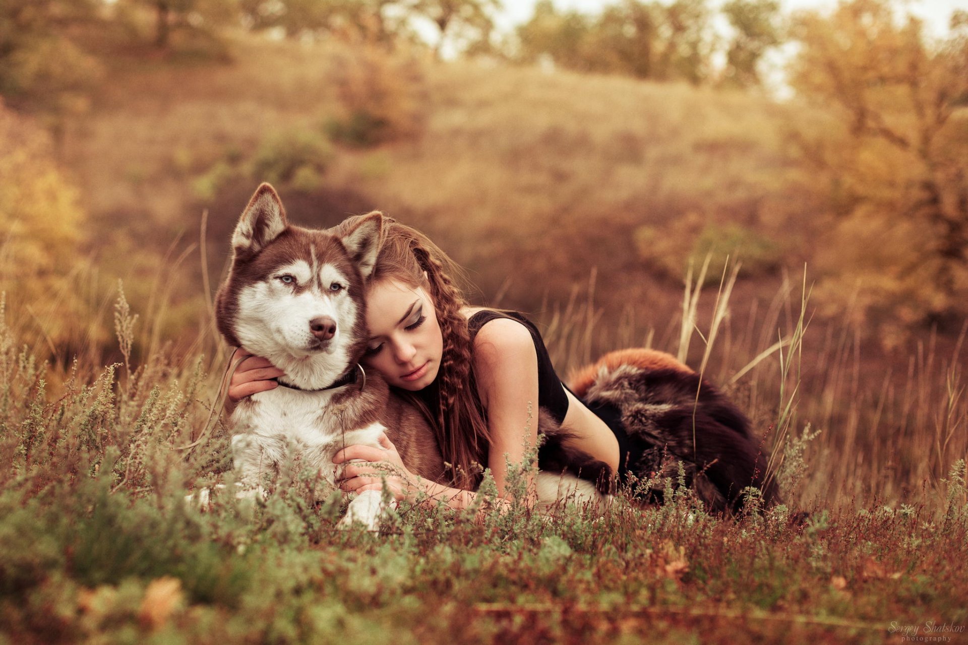 ragazza campo cane amici natura