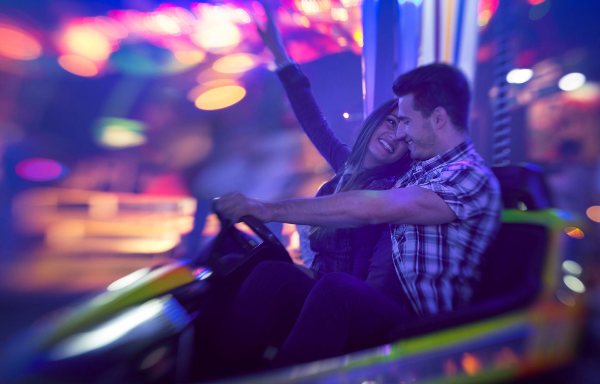 moods girl guy couple smiles smile joy happiness brunette car car attraction evening warmth rest lights emotions blur background wallpaper widescreen fullscreen widescreen widescreen widescree