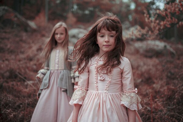 Ragazze con i capelli lunghi in una bella foresta