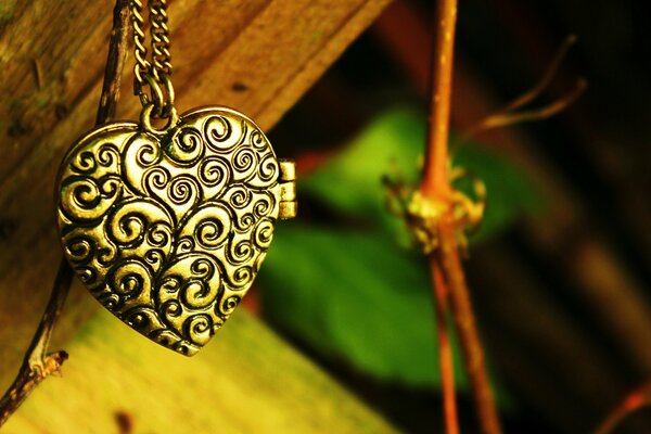 Pendentif en forme de coeur sur les branches