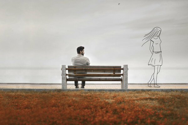 A guy sitting on a bench remembers how his girlfriend left