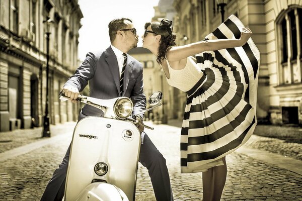 A kiss on the street. Photo in vintage style