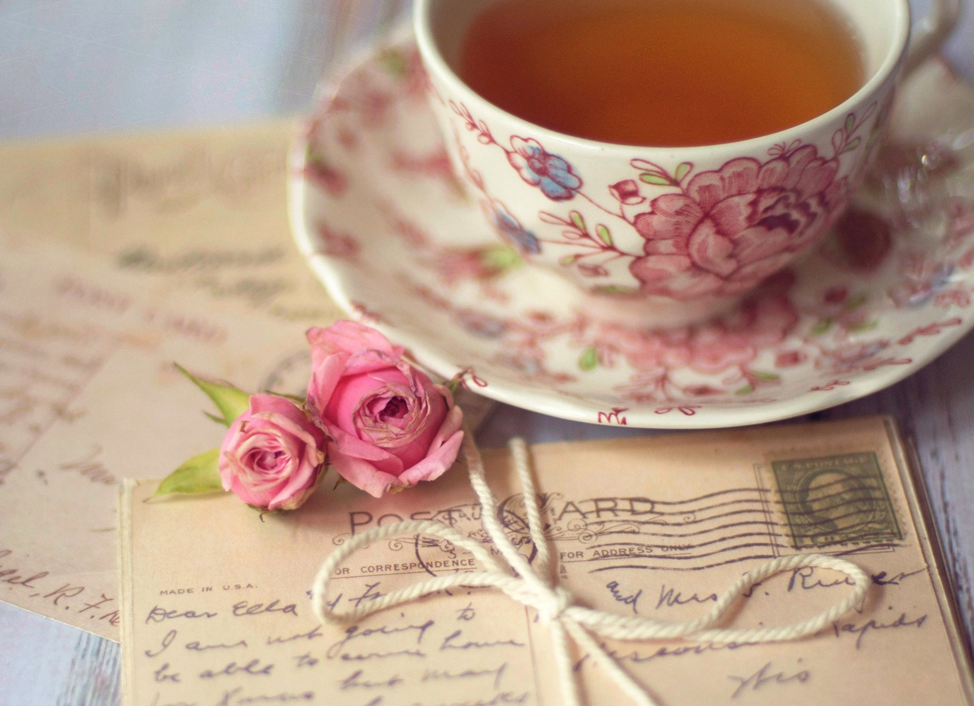 thé tasse roses roses fleurs cartes postales lettres arc