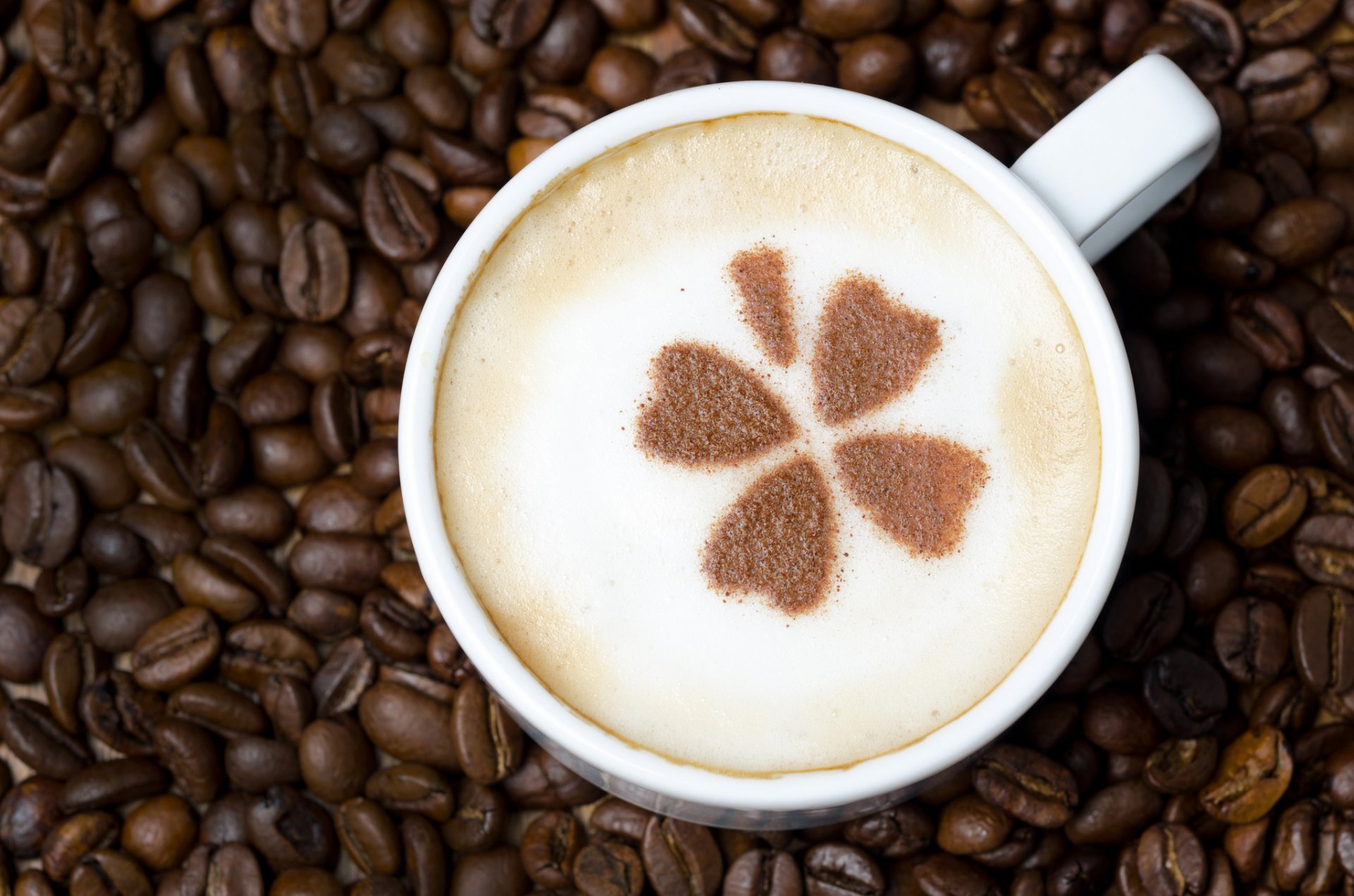 coffee foam cappuccino drink pattern leaves cup white grain