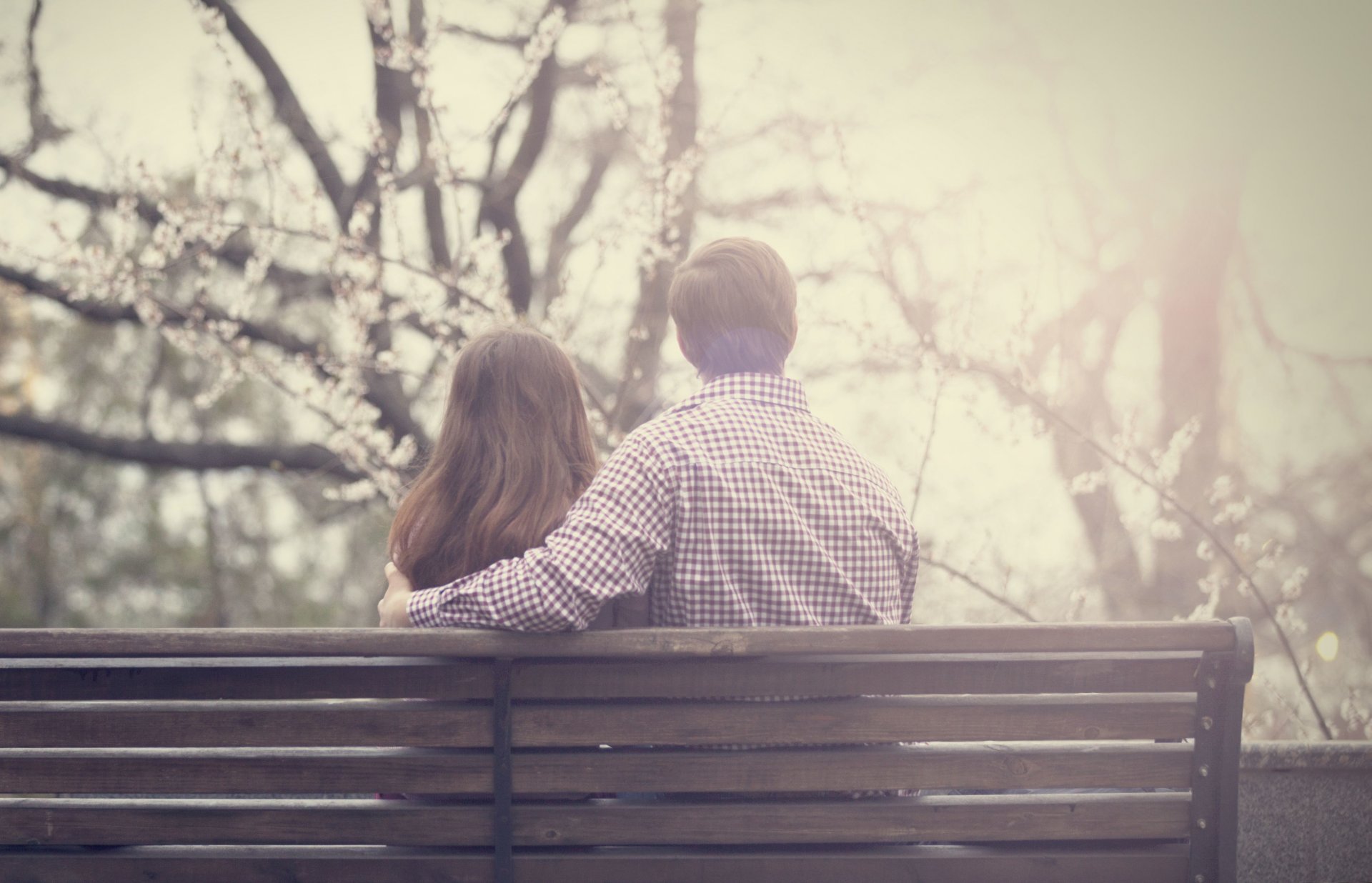 moods couple lovers girl guy woman man love bench nature trees leaves background wallpaper widescreen fullscreen widescreen