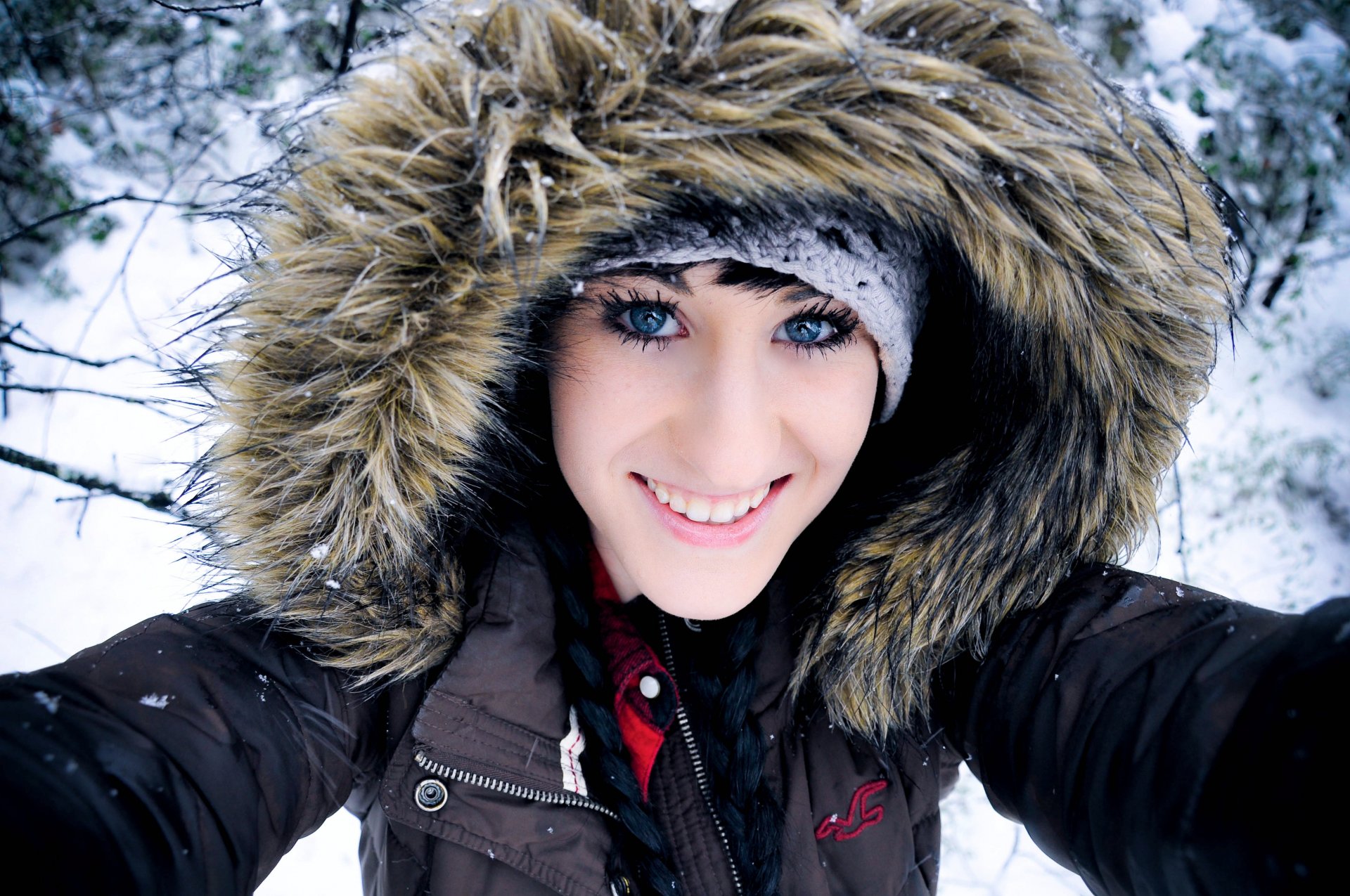 winter snow girl face smile eyes view