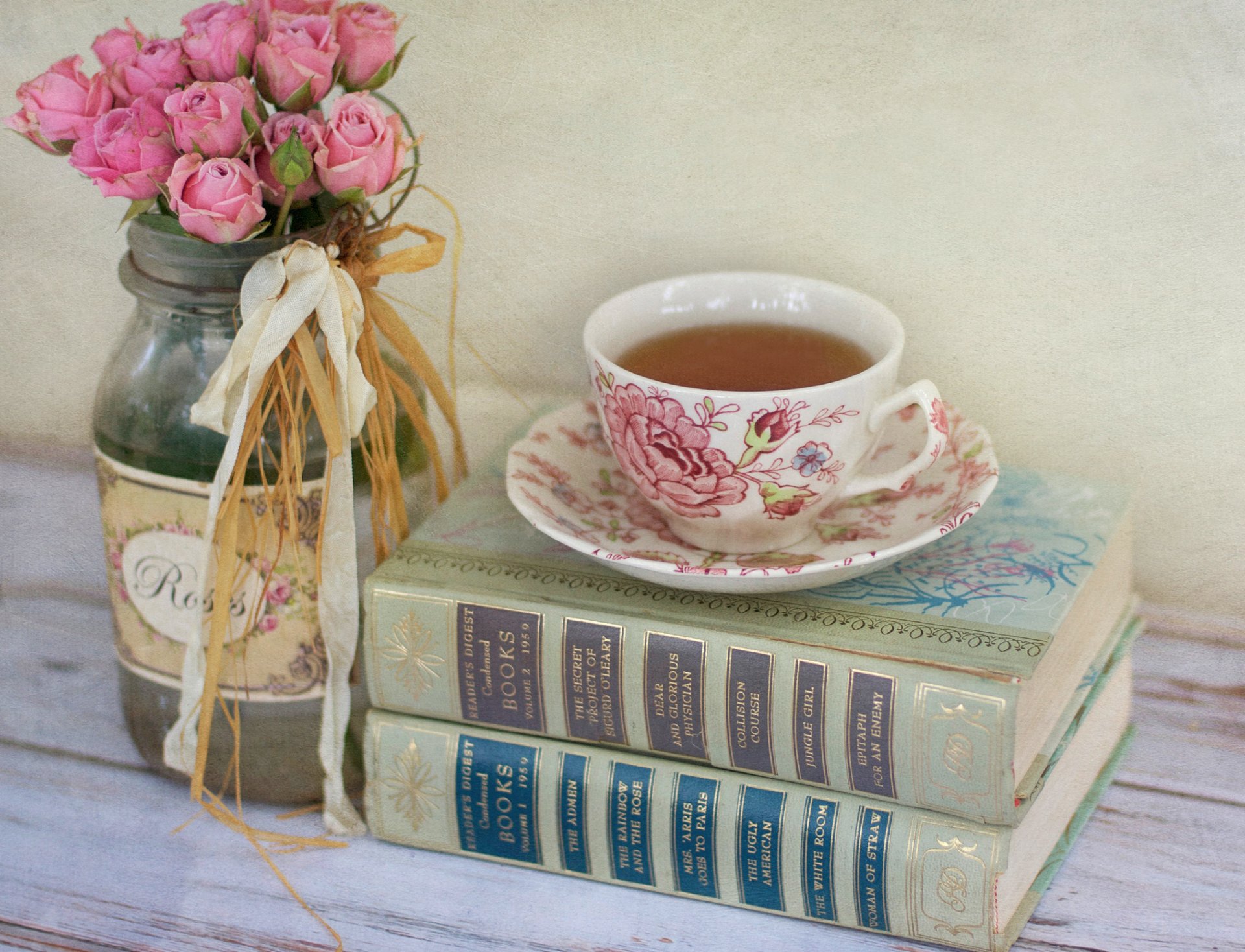 cup tea of the bank flower pink roses book