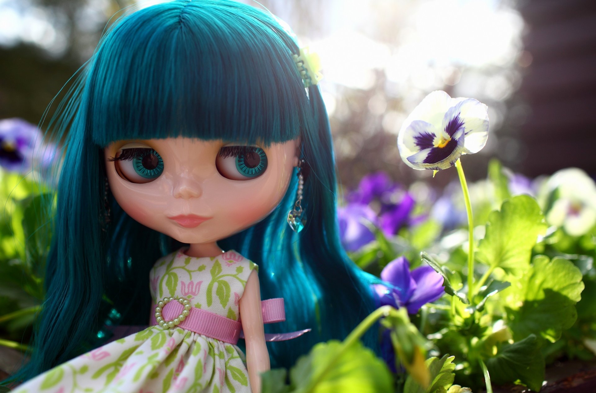 doll dress hair bang view flower viola pansy