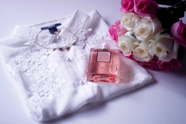 Floral perfume on a white blouse