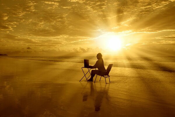 A girl on the background of a beautiful sunset