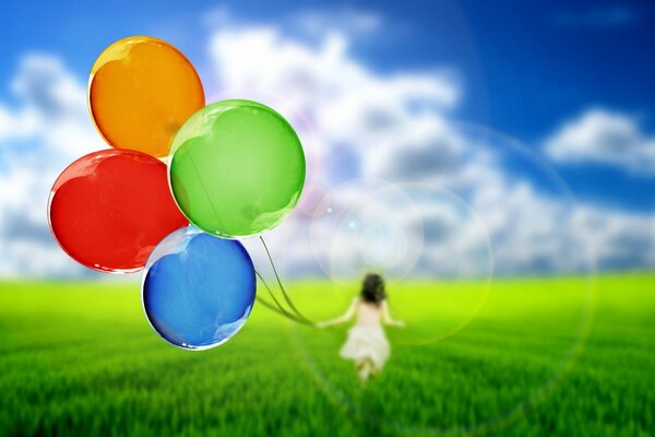 Mädchen mit einem Bündel Luftballons