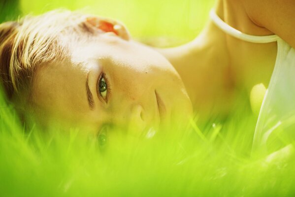 Happy blonde look in nature