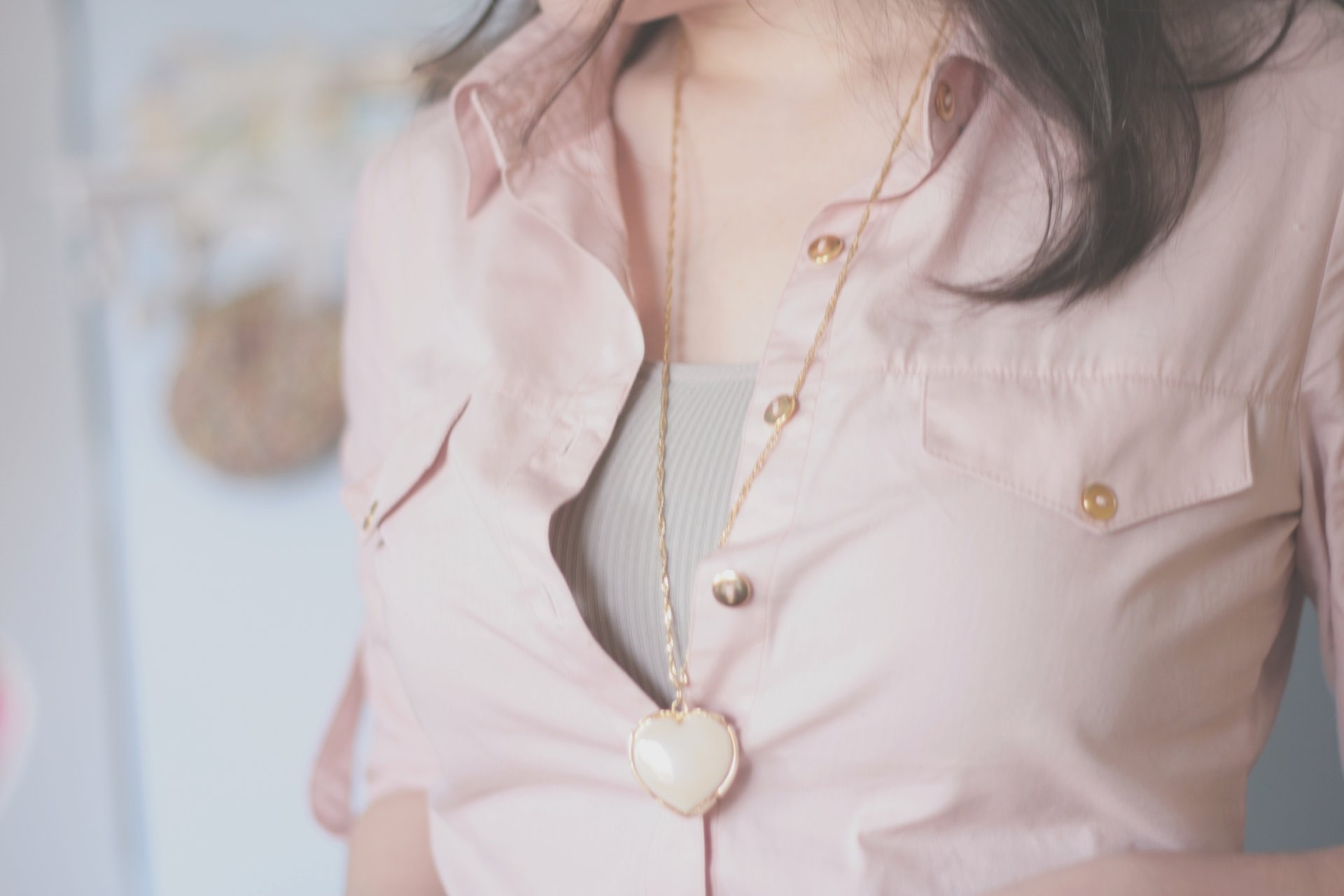 mood shirt blouse jacket buttons light pink pendant heart gold