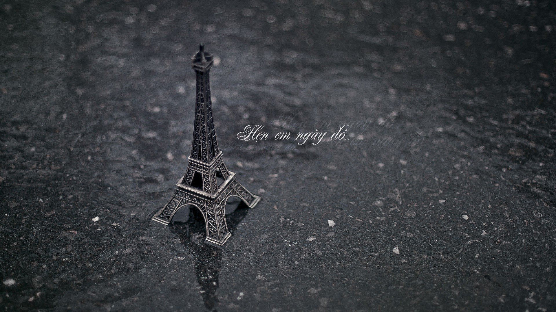 mood eiffel tower paris france asphalt land rain water background wallpaper