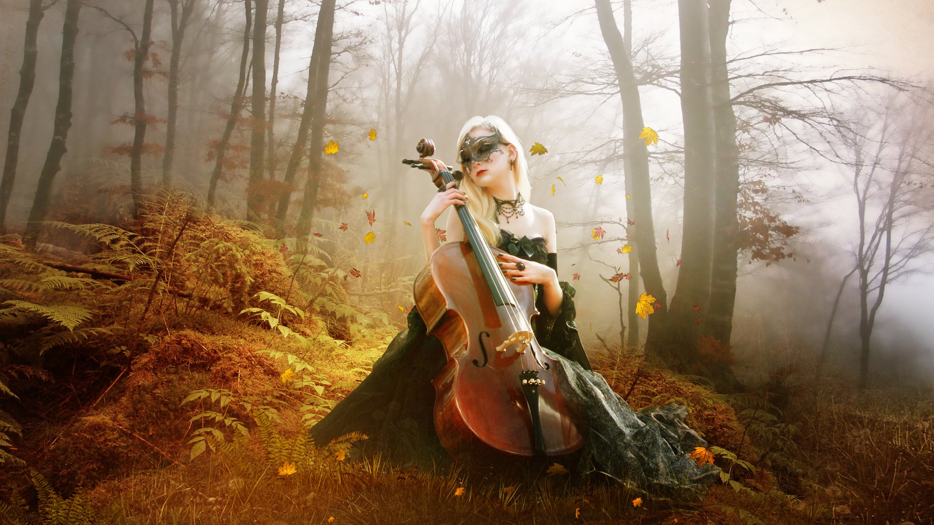 girl bass forest tree autumn leave