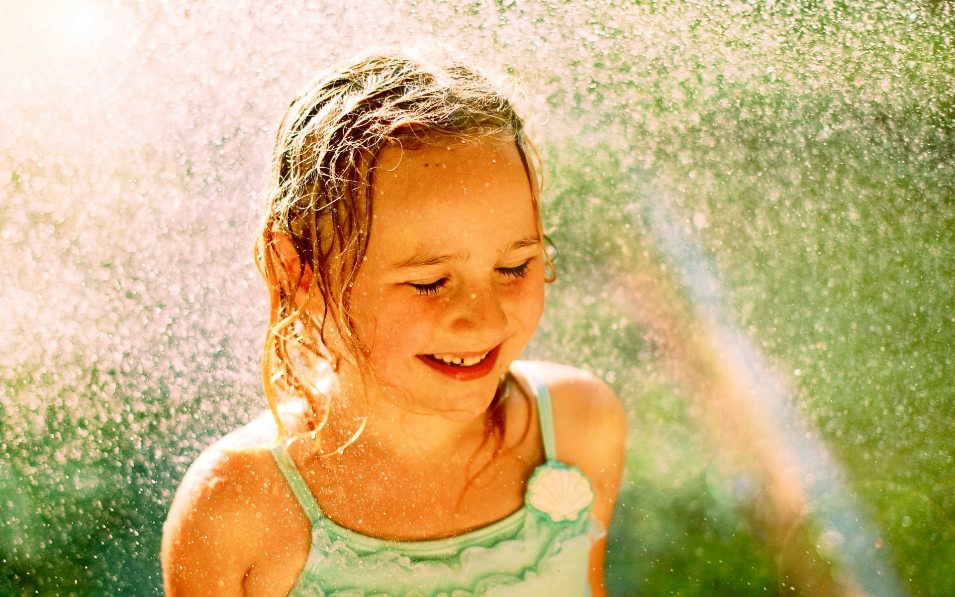 girl water drops rainbow mood