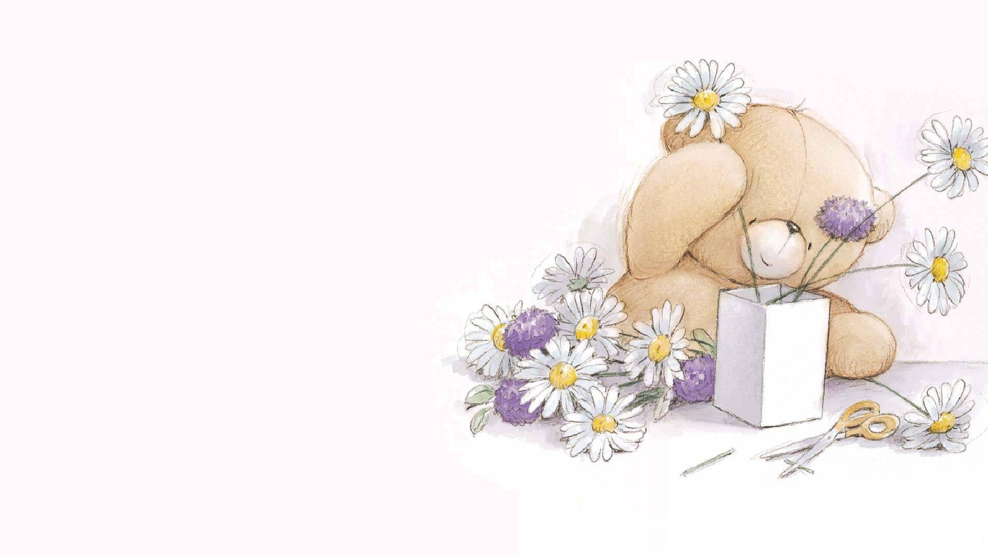 teddybär kunst zeichnung teddy blumenstrauß gänseblümchen kinder