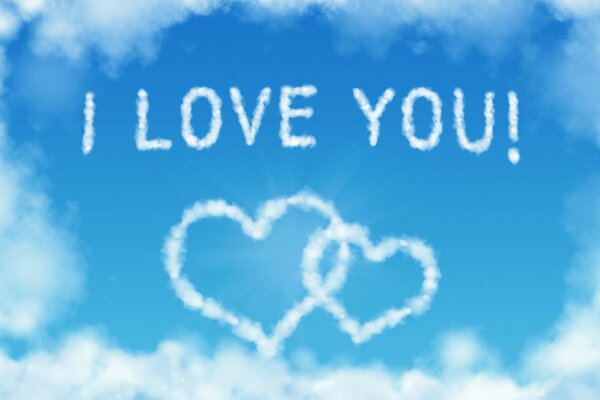 I love you. The inscription on the sky of clouds