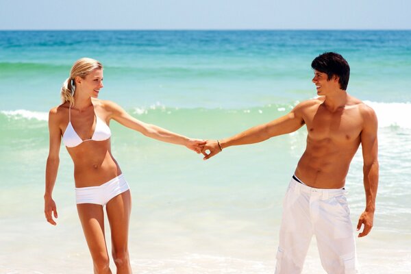 Romantic couple at the sea in summer