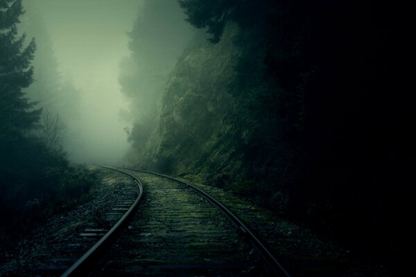 Chemin de fer dans le brouillard