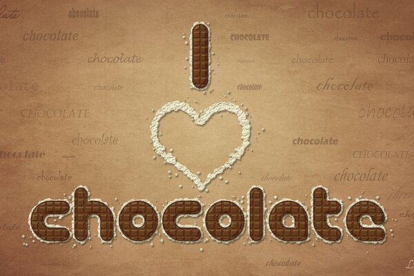 Шоколадная надпись, шоколадное сердце. Шоколадное настроение