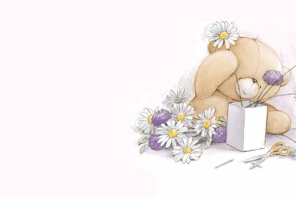 Teddy Bear recueille un bouquet