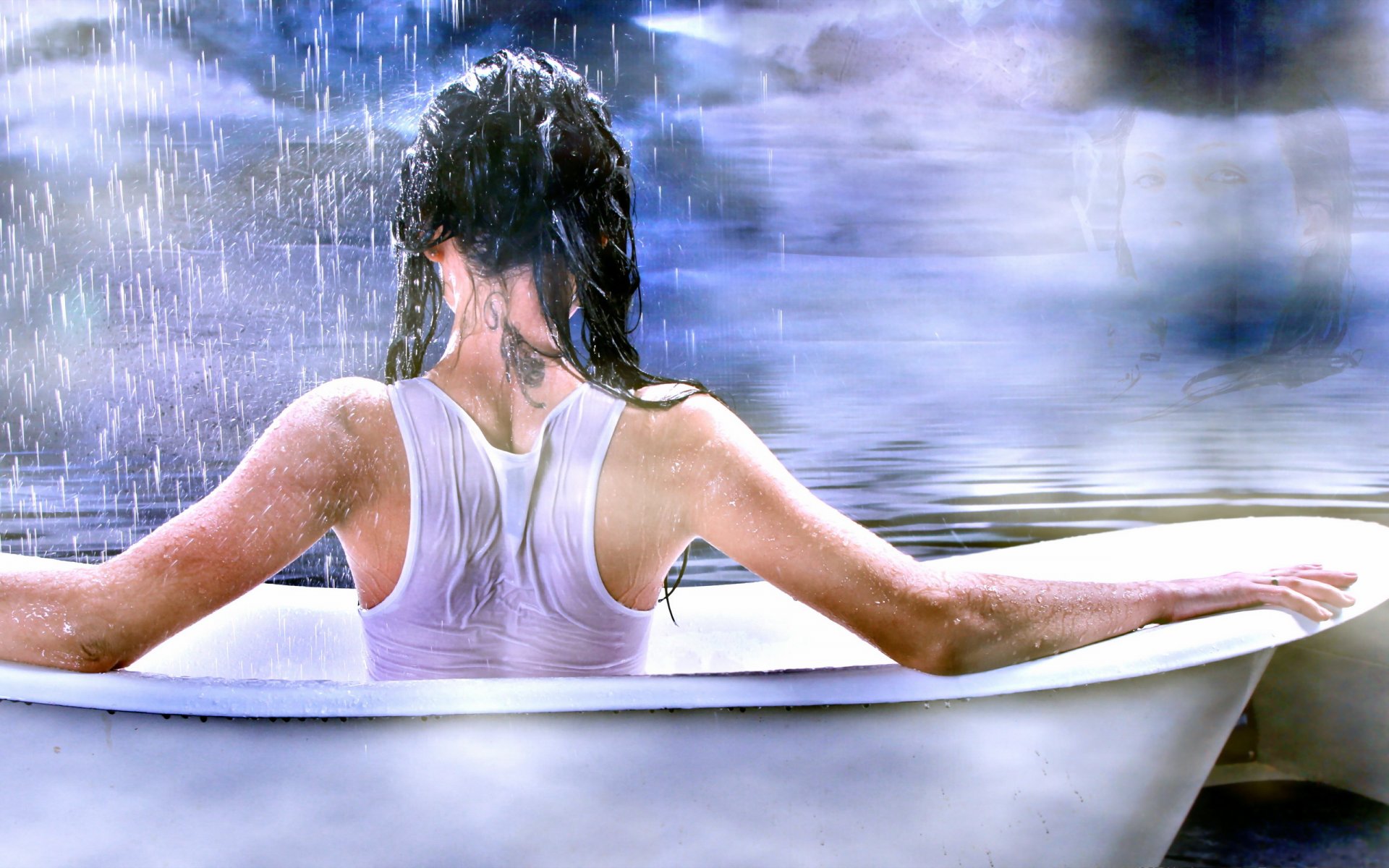 fille pluie bain montage humeur