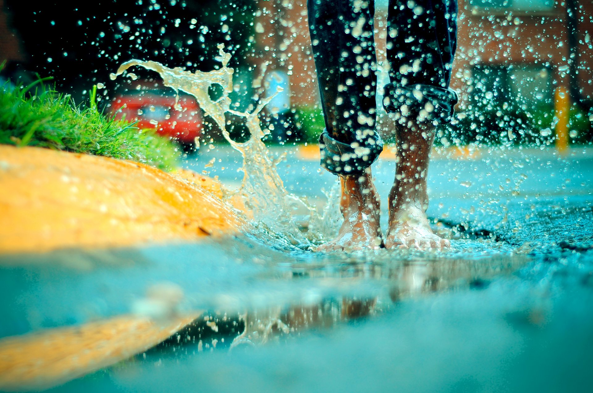 happiness rain barefoot